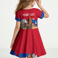 Personalized Armenia Heritage Kid Short Sleeve Dress Ararat Monastery Rising In Freedom Patriotic Doves