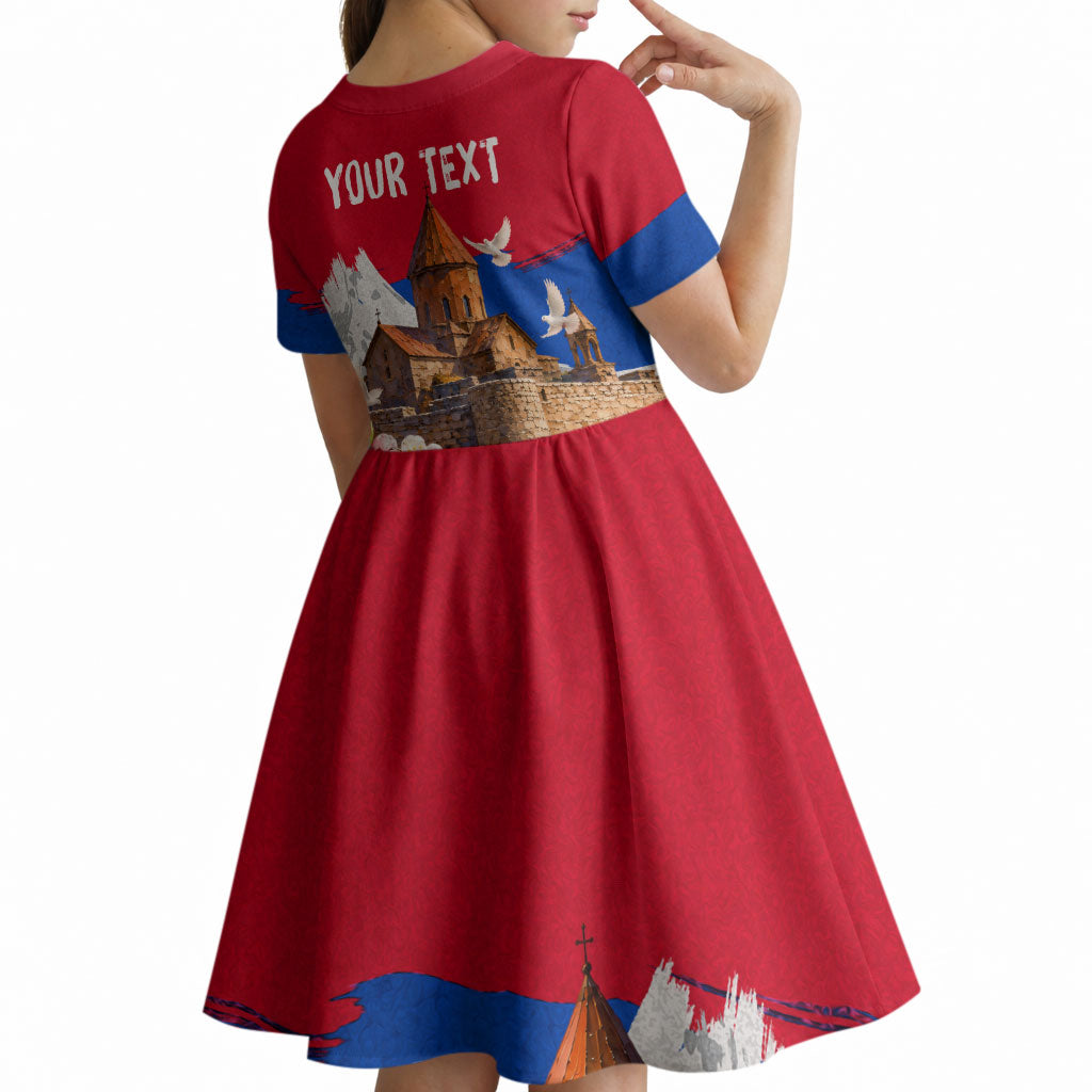 Personalized Armenia Heritage Kid Short Sleeve Dress Ararat Monastery Rising In Freedom Patriotic Doves