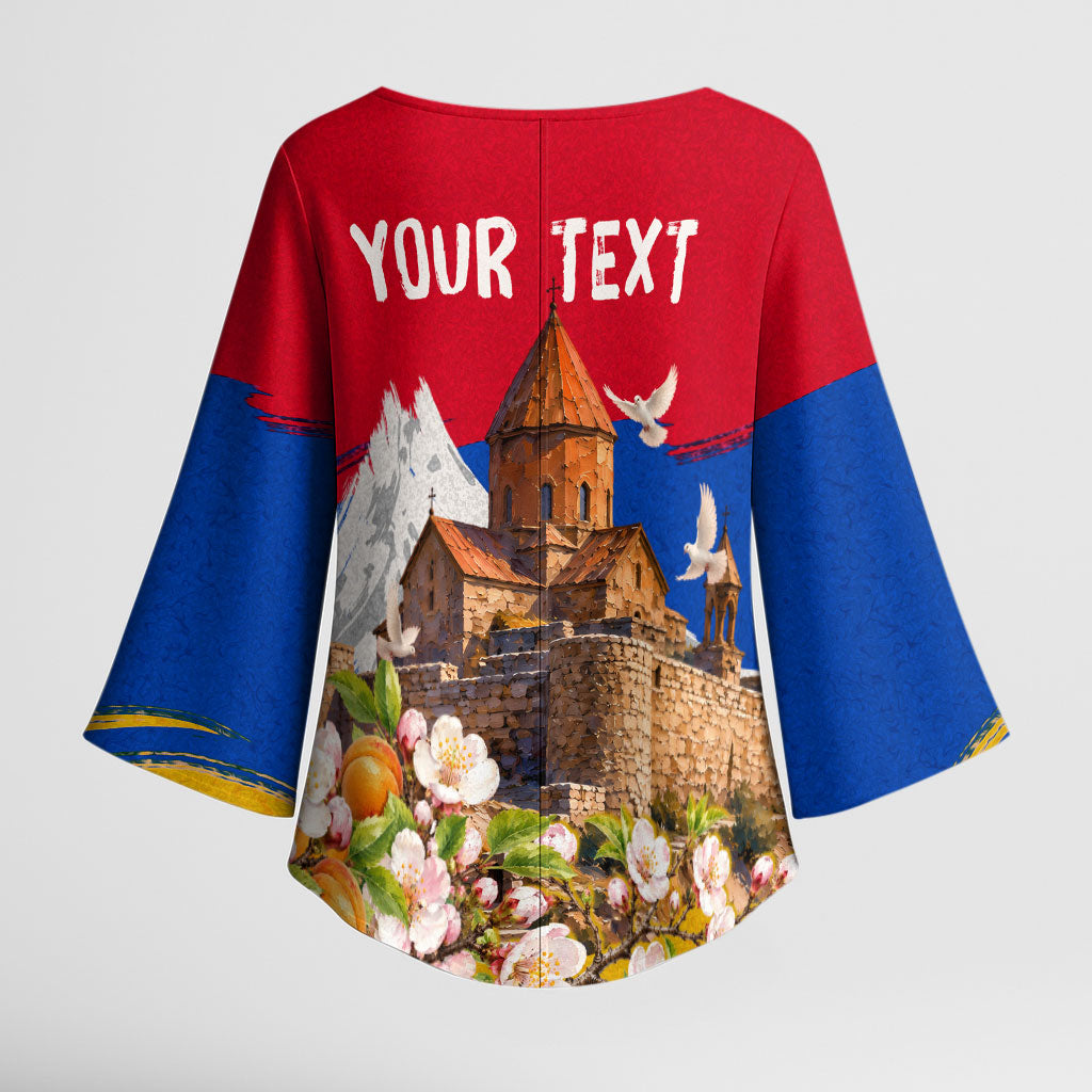 Personalized Armenia Heritage Kimono Sleeve Blouse Ararat Monastery Rising In Freedom Patriotic Doves