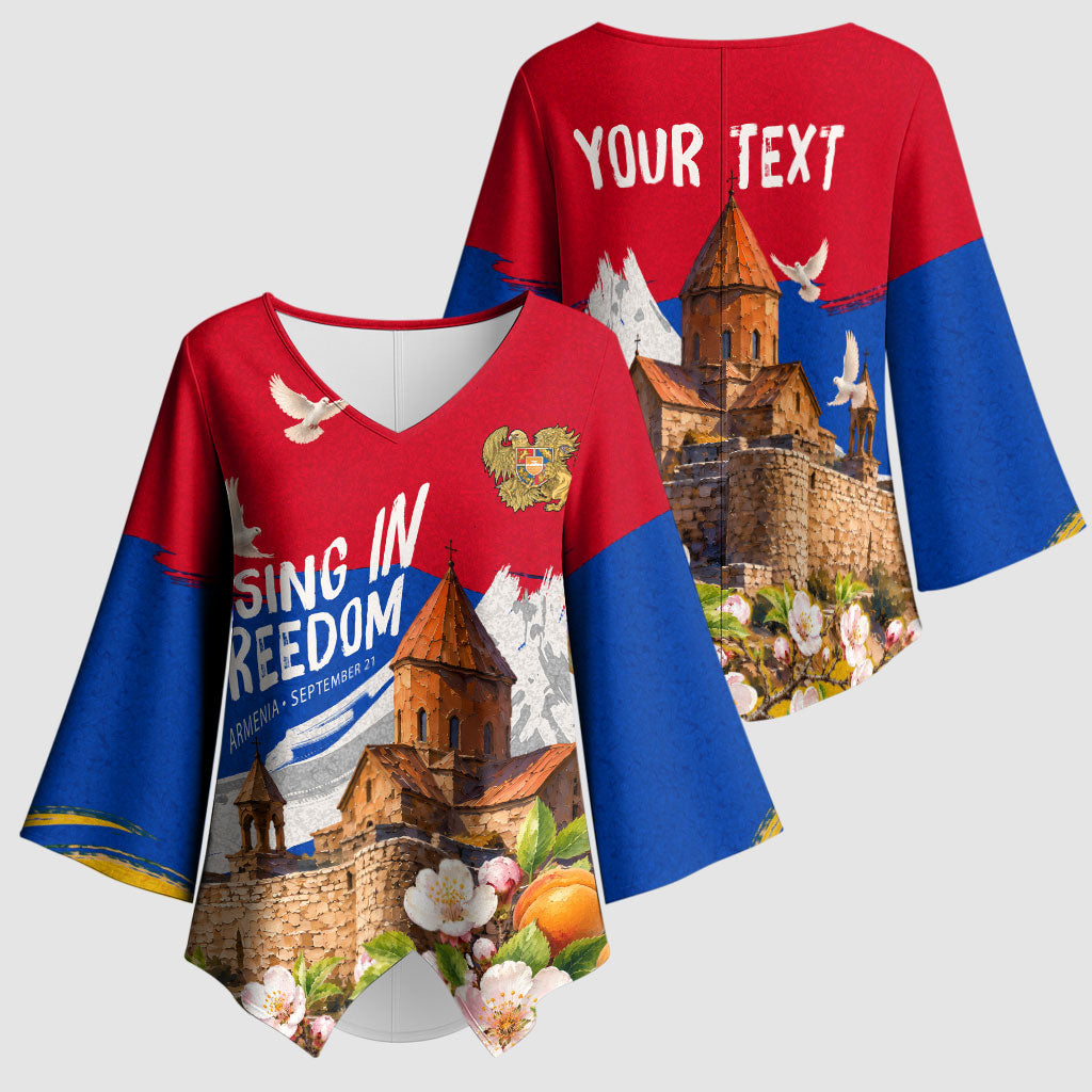 Personalized Armenia Heritage Kimono Sleeve Blouse Ararat Monastery Rising In Freedom Patriotic Doves