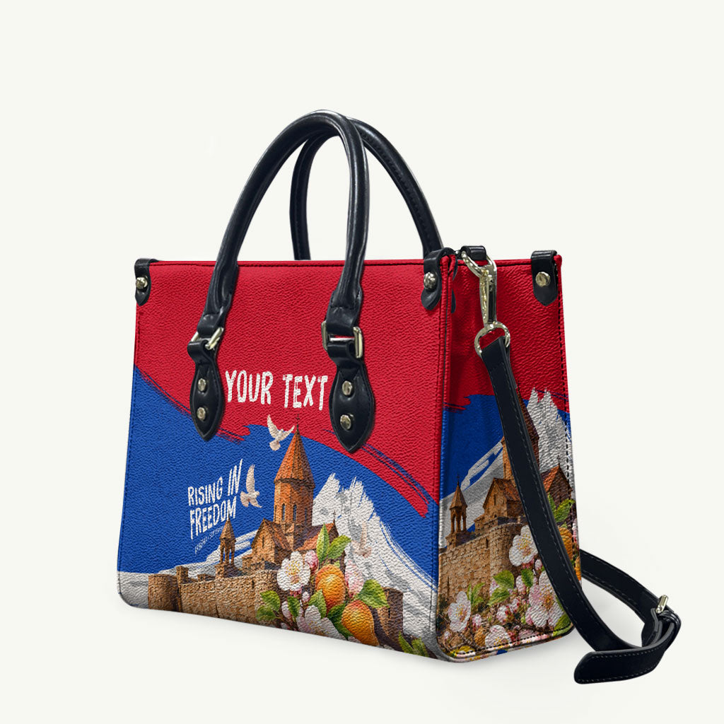 Personalized Armenia Heritage Leather Bag Ararat Monastery Rising In Freedom Patriotic Doves