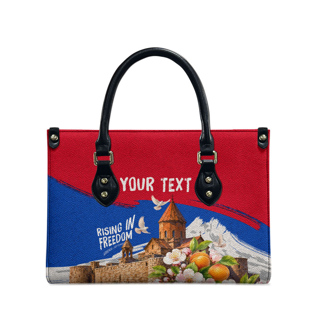 Personalized Armenia Heritage Leather Bag Ararat Monastery Rising In Freedom Patriotic Doves