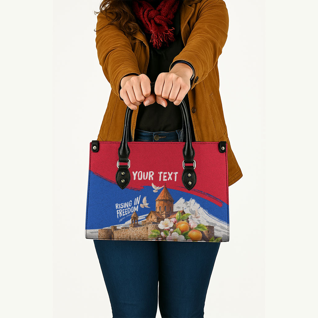 Personalized Armenia Heritage Leather Bag Ararat Monastery Rising In Freedom Patriotic Doves