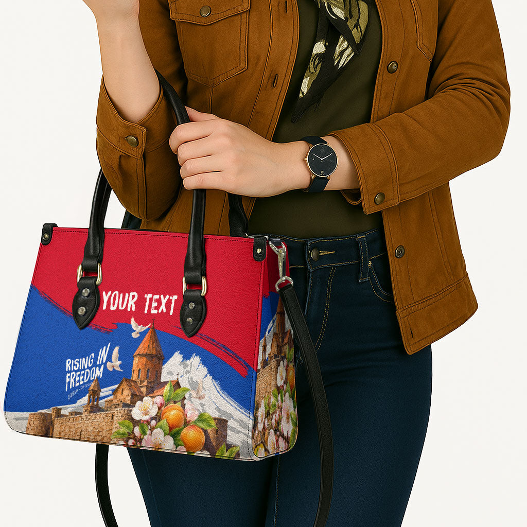 Personalized Armenia Heritage Leather Bag Ararat Monastery Rising In Freedom Patriotic Doves