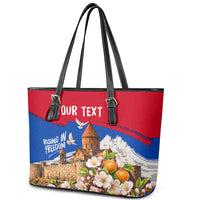 Personalized Armenia Heritage Leather Tote Bag Ararat Monastery Rising In Freedom Patriotic Doves