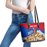 Personalized Armenia Heritage Leather Tote Bag Ararat Monastery Rising In Freedom Patriotic Doves