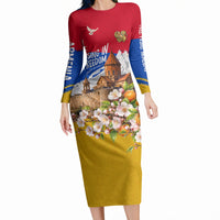 Personalized Armenia Heritage Long Sleeve Bodycon Dress Ararat Monastery Rising In Freedom Patriotic Doves