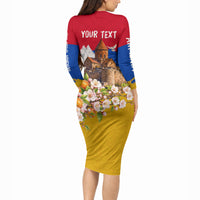 Personalized Armenia Heritage Long Sleeve Bodycon Dress Ararat Monastery Rising In Freedom Patriotic Doves