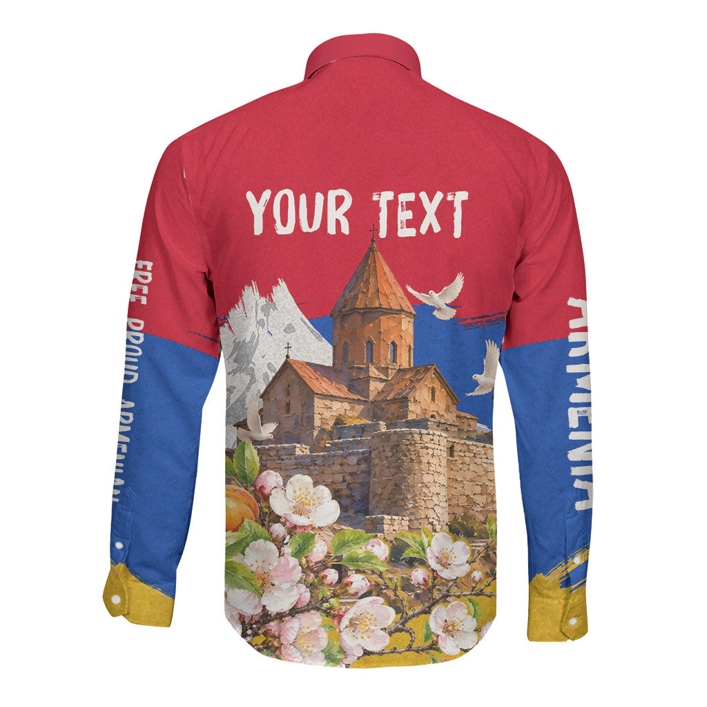 Personalized Armenia Heritage Long Sleeve Button Shirt Ararat Monastery Rising In Freedom Patriotic Doves