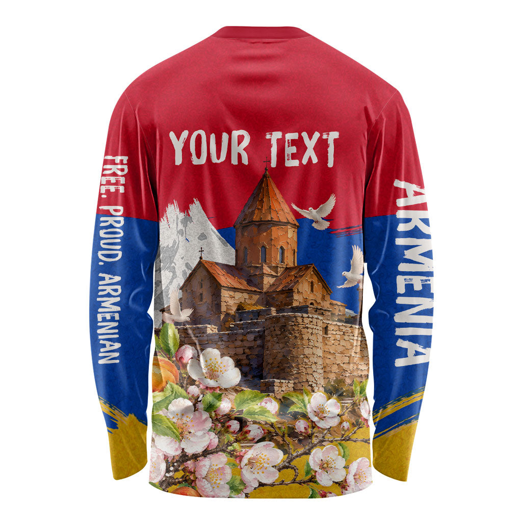 Personalized Armenia Heritage Long Sleeve Shirt Ararat Monastery Rising In Freedom Patriotic Doves