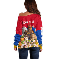 Personalized Armenia Heritage Off Shoulder Sweater Ararat Monastery Rising In Freedom Patriotic Doves