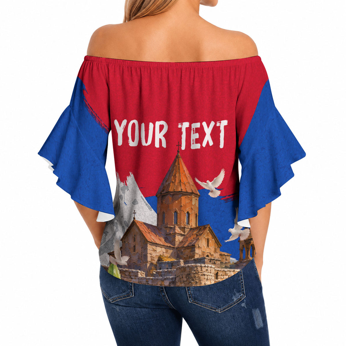 Personalized Armenia Heritage Off Shoulder Wrap Waist Top Ararat Monastery Rising In Freedom Patriotic Doves