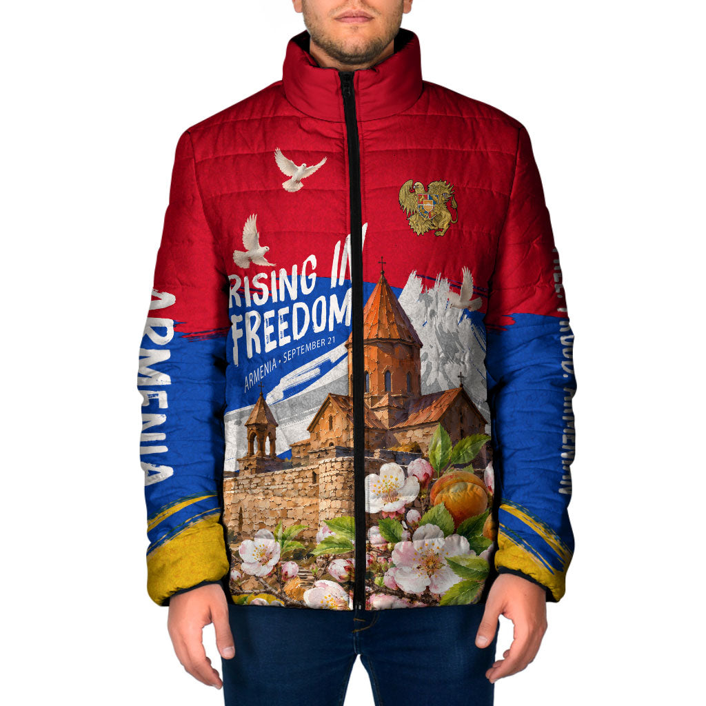 Personalized Armenia Heritage Padded Jacket Ararat Monastery Rising In Freedom Patriotic Doves