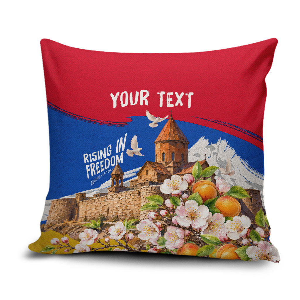 Personalized Armenia Heritage Pillow Cover Ararat Monastery Rising In Freedom Patriotic Doves