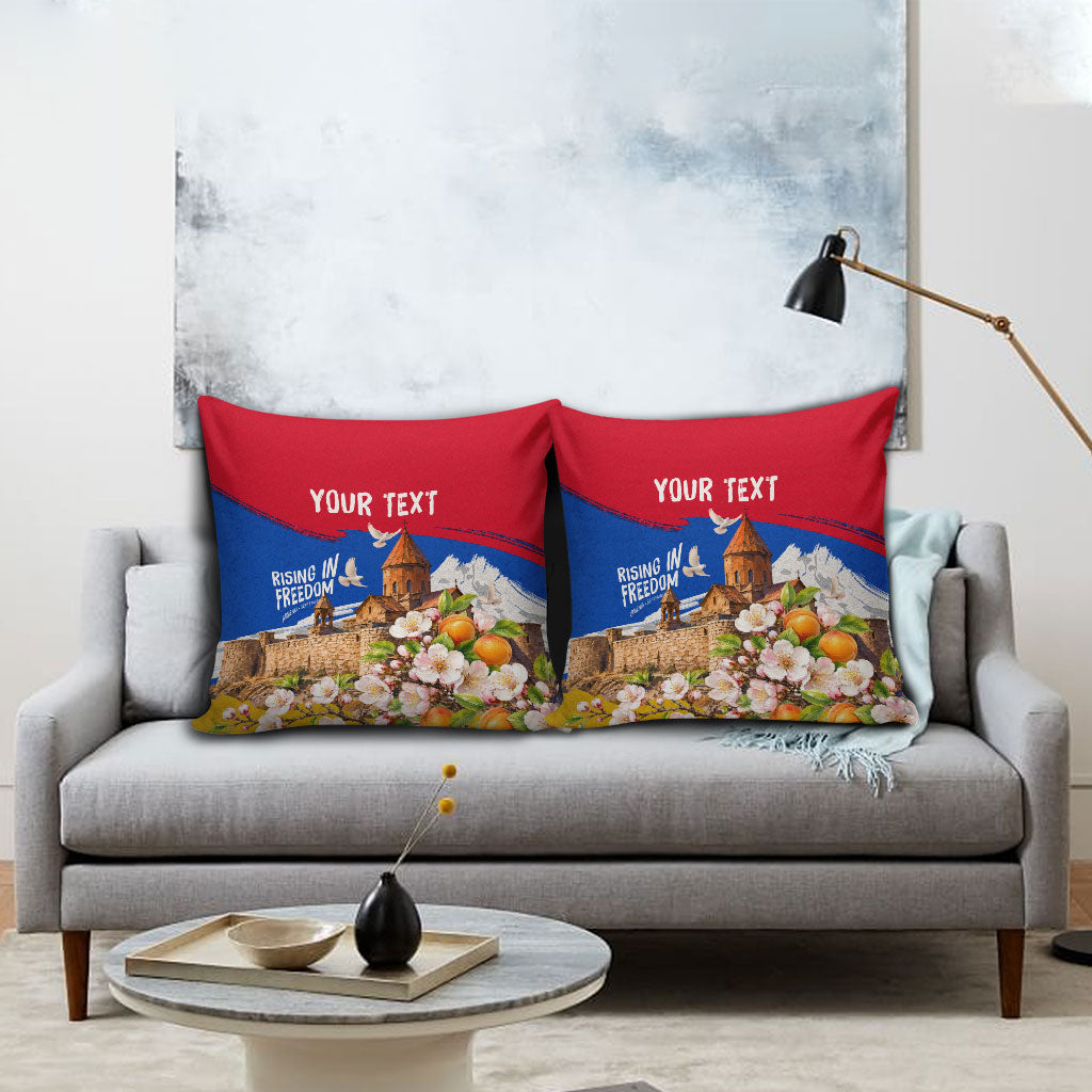 Personalized Armenia Heritage Pillow Cover Ararat Monastery Rising In Freedom Patriotic Doves