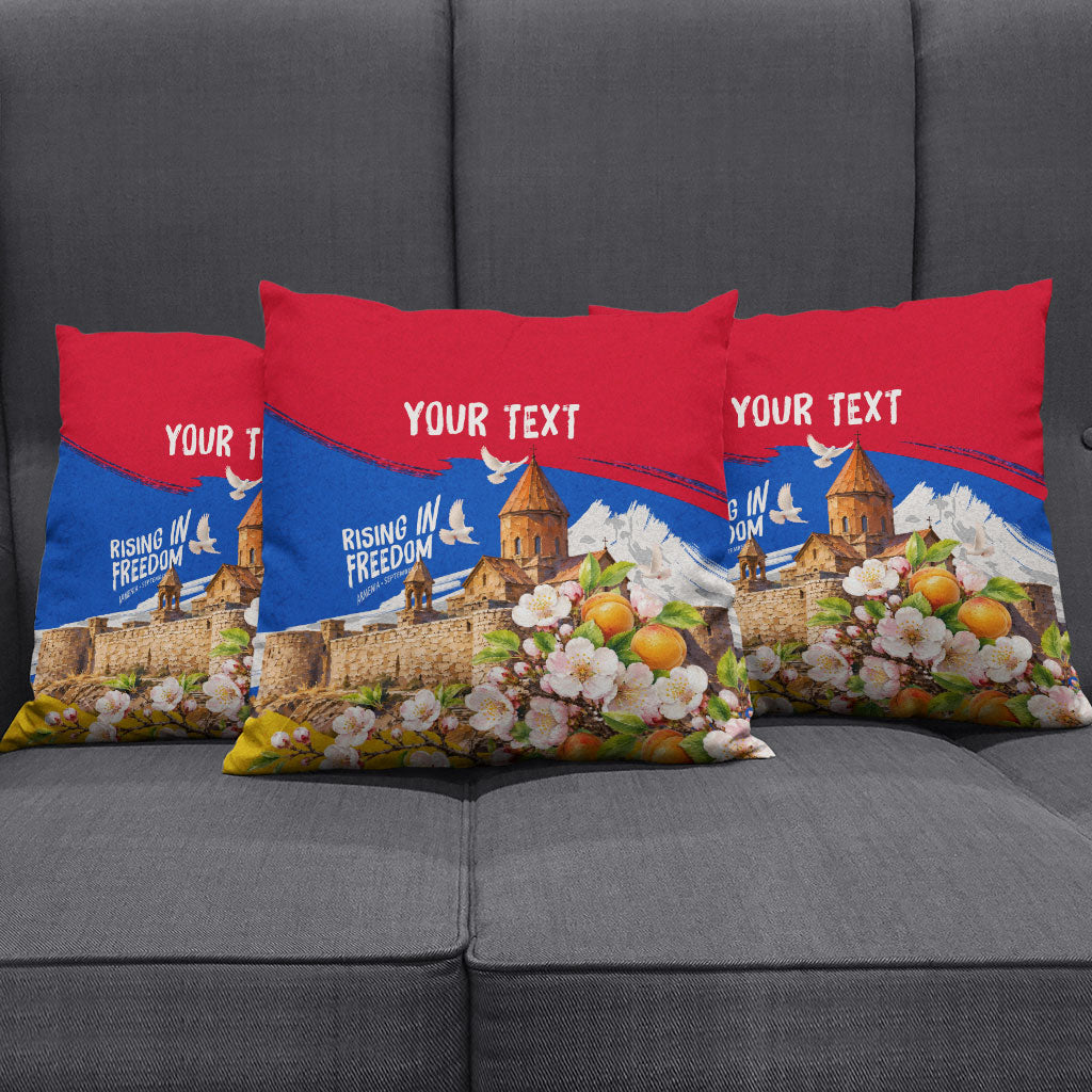 Personalized Armenia Heritage Pillow Cover Ararat Monastery Rising In Freedom Patriotic Doves