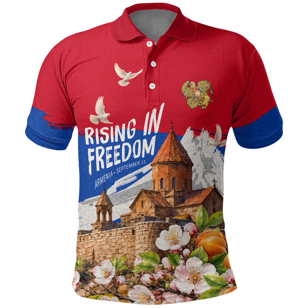 Personalized Armenia Heritage Polo Shirt Ararat Monastery Rising In Freedom Patriotic Doves