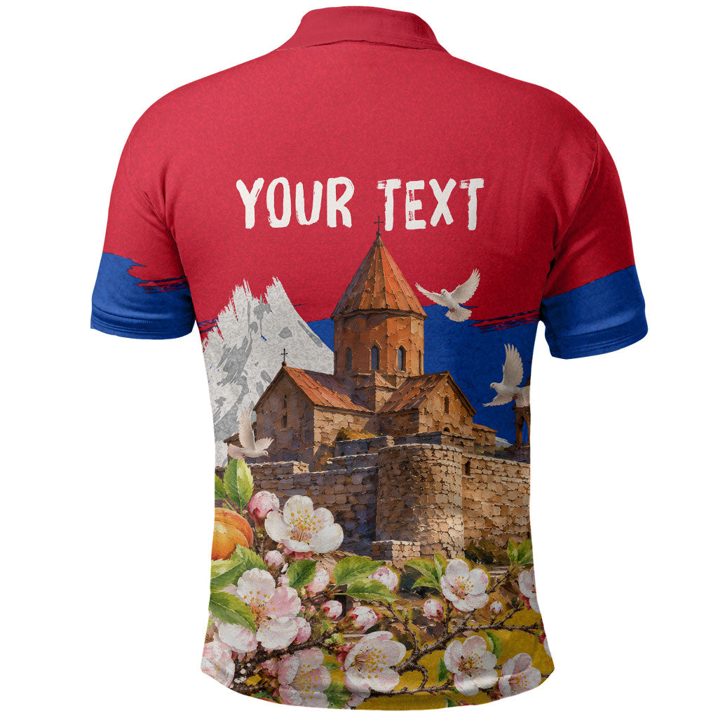 Personalized Armenia Heritage Polo Shirt Ararat Monastery Rising In Freedom Patriotic Doves