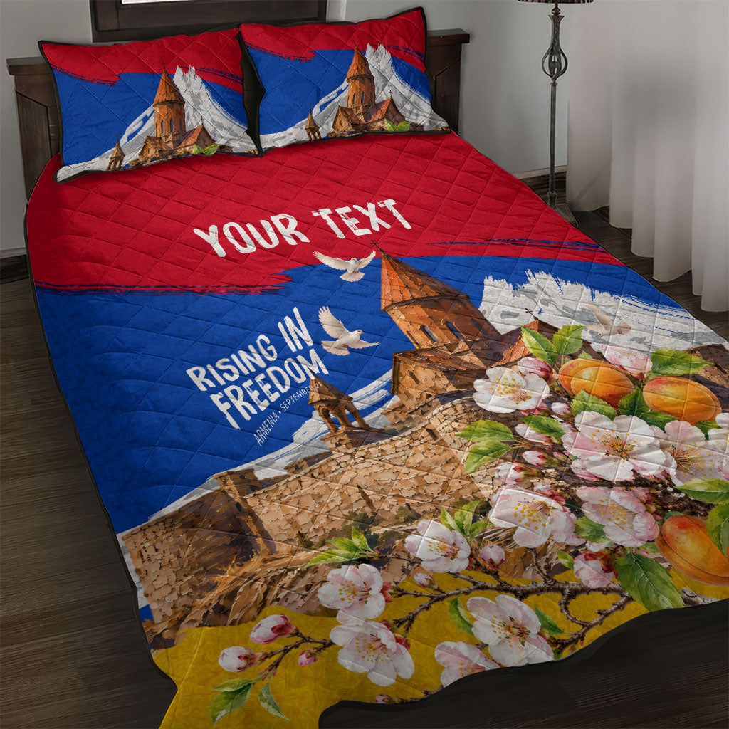 Personalized Armenia Heritage Quilt Bed Set Ararat Monastery Rising In Freedom Patriotic Doves