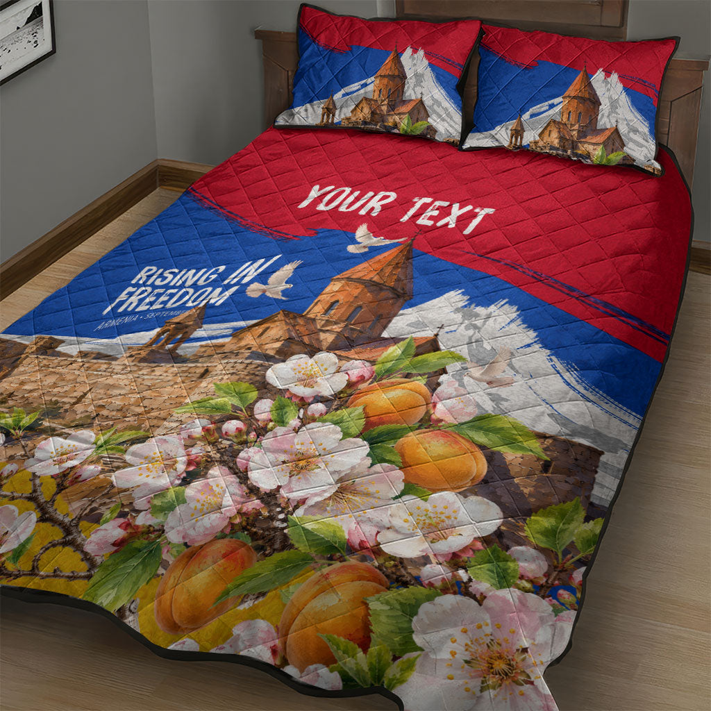 Personalized Armenia Heritage Quilt Bed Set Ararat Monastery Rising In Freedom Patriotic Doves