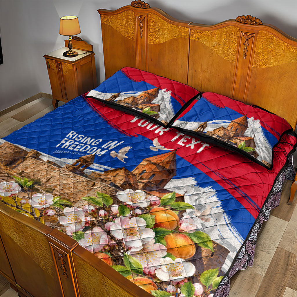 Personalized Armenia Heritage Quilt Bed Set Ararat Monastery Rising In Freedom Patriotic Doves