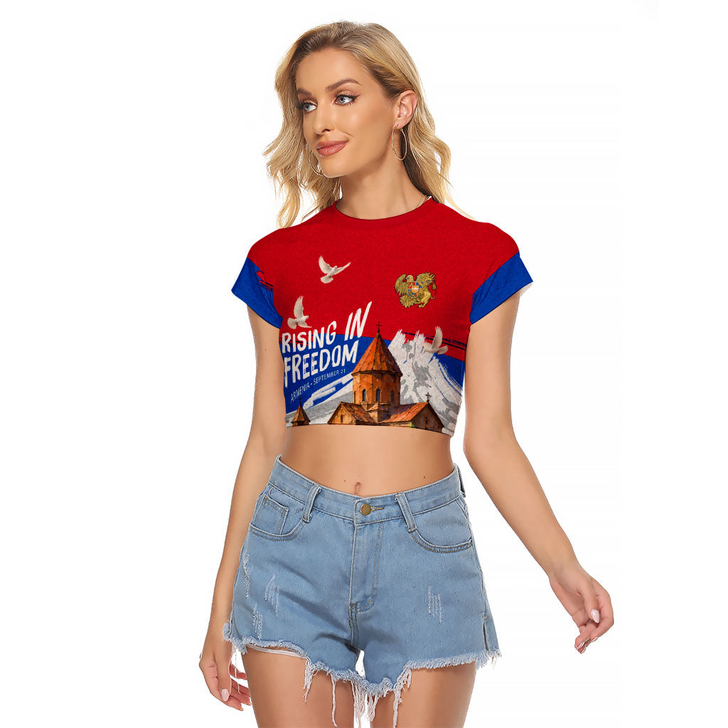 Personalized Armenia Heritage Raglan Cropped T Shirt Ararat Monastery Rising In Freedom Patriotic Doves
