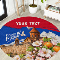 Personalized Armenia Heritage Round Carpet Ararat Monastery Rising In Freedom Patriotic Doves
