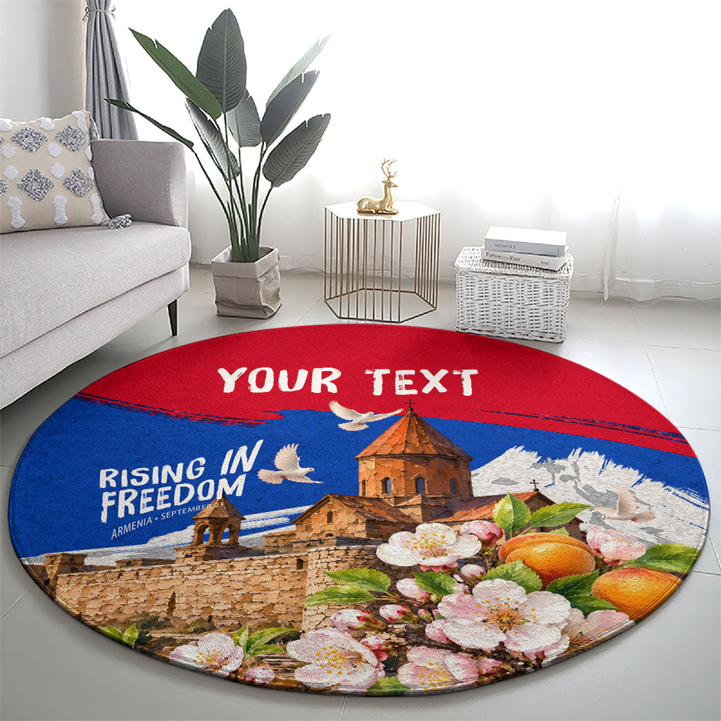 Personalized Armenia Heritage Round Carpet Ararat Monastery Rising In Freedom Patriotic Doves
