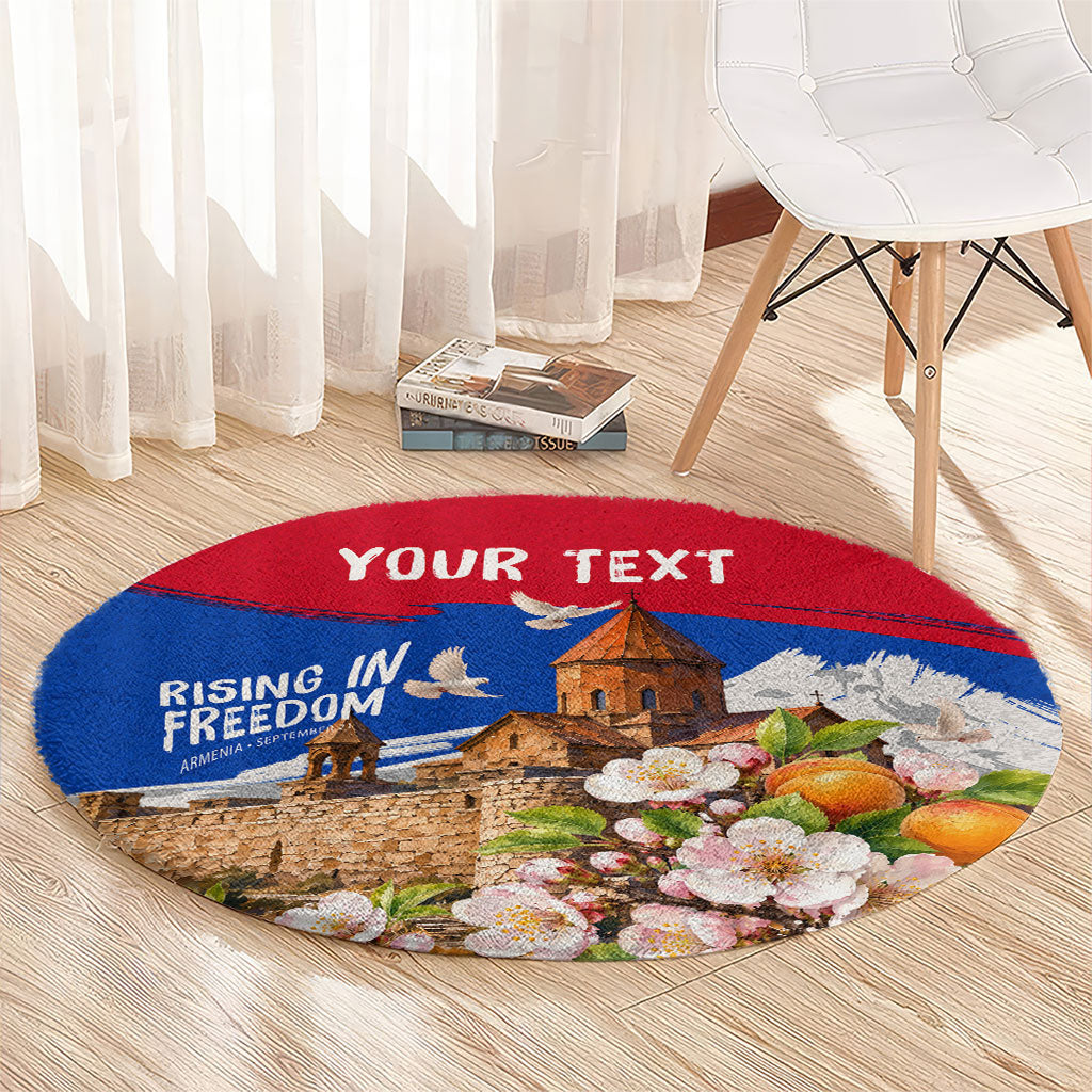 Personalized Armenia Heritage Round Carpet Ararat Monastery Rising In Freedom Patriotic Doves