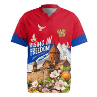 Personalized Armenia Heritage Rugby Jersey Ararat Monastery Rising In Freedom Patriotic Doves