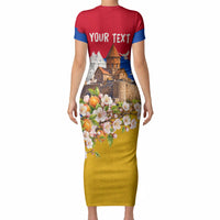Personalized Armenia Heritage Short Sleeve Bodycon Dress Ararat Monastery Rising In Freedom Patriotic Doves
