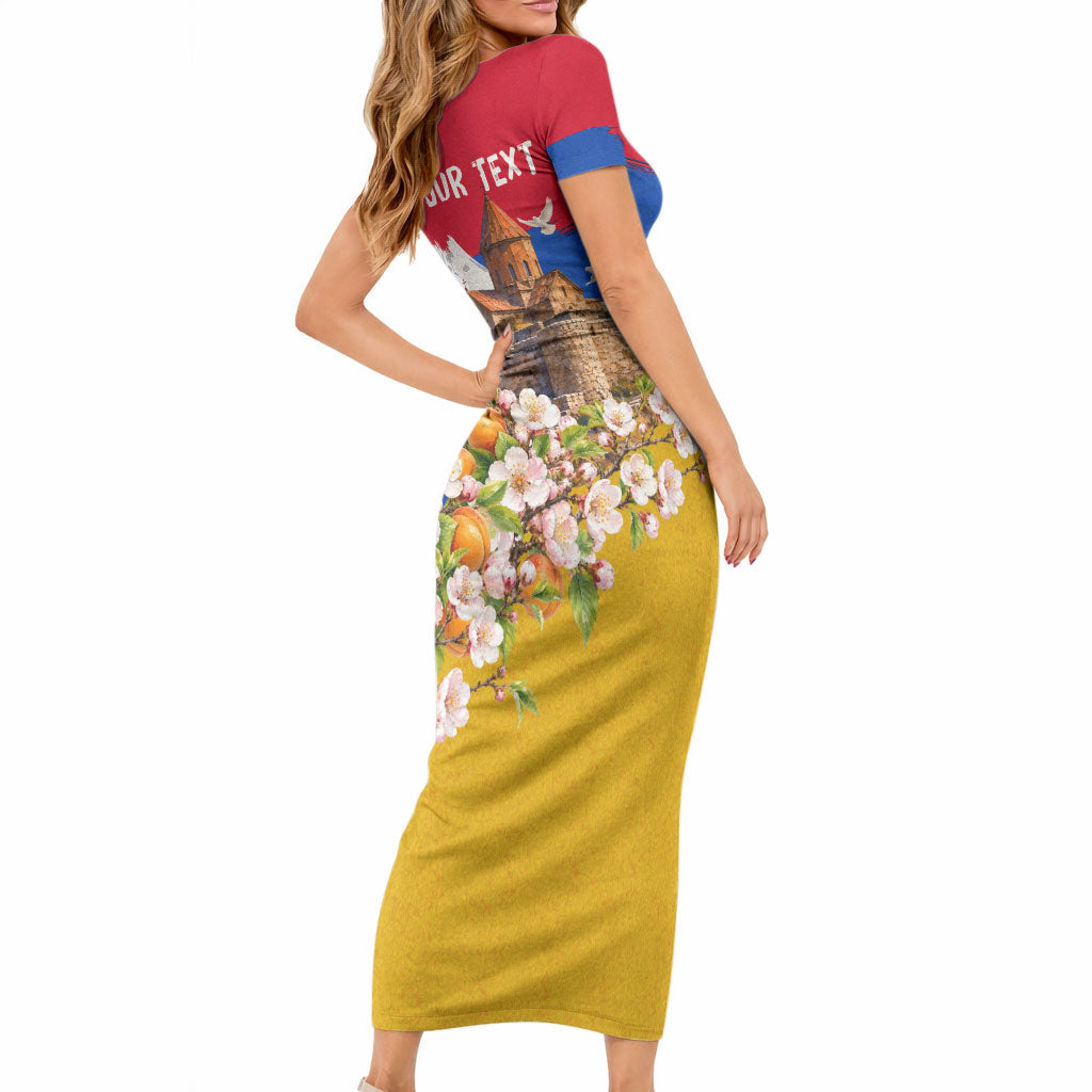Personalized Armenia Heritage Short Sleeve Bodycon Dress Ararat Monastery Rising In Freedom Patriotic Doves