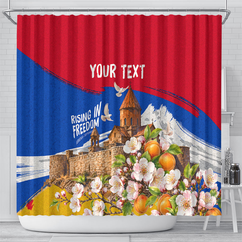 Personalized Armenia Heritage Shower Curtain Ararat Monastery Rising In Freedom Patriotic Doves