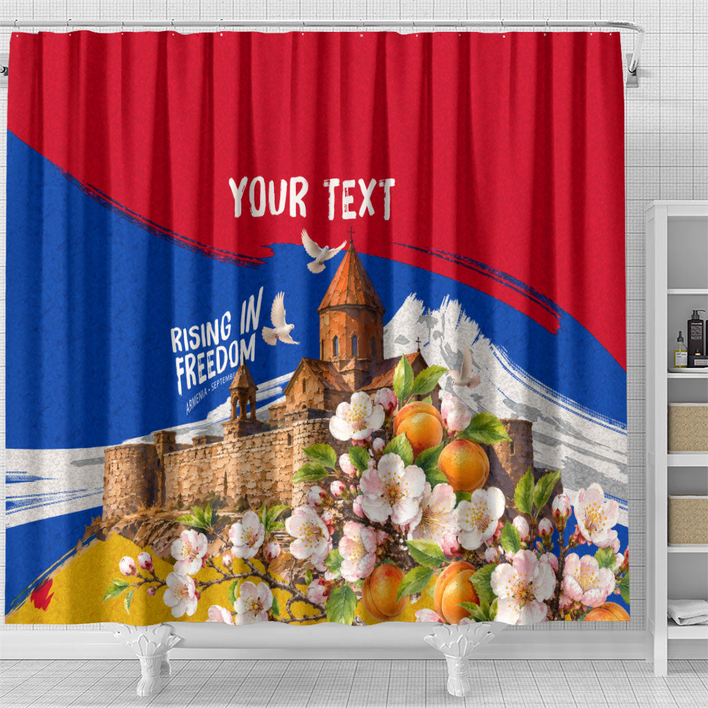 Personalized Armenia Heritage Shower Curtain Ararat Monastery Rising In Freedom Patriotic Doves