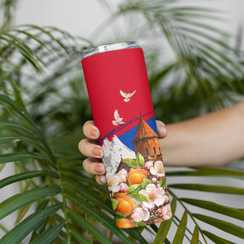 Personalized Armenia Heritage Skinny Tumbler Ararat Monastery Rising In Freedom Patriotic Doves