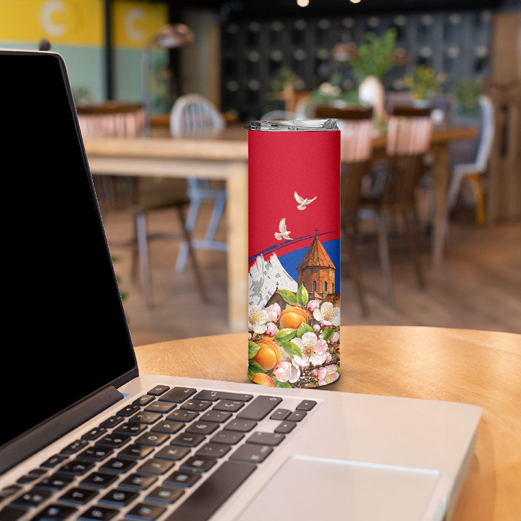 Personalized Armenia Heritage Skinny Tumbler Ararat Monastery Rising In Freedom Patriotic Doves