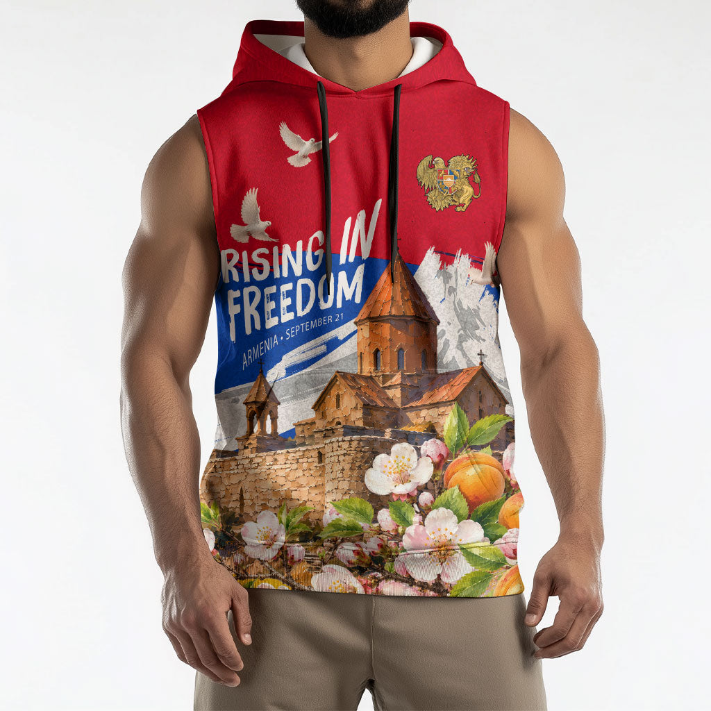 Personalized Armenia Heritage Sleeveless Hoodie Ararat Monastery Rising In Freedom Patriotic Doves