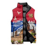 Personalized Armenia Heritage Sleeveless Puffer Jacket Ararat Monastery Rising In Freedom Patriotic Doves
