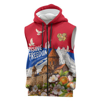 Personalized Armenia Heritage Sleeveless Zip Hoodie Ararat Monastery Rising In Freedom Patriotic Doves