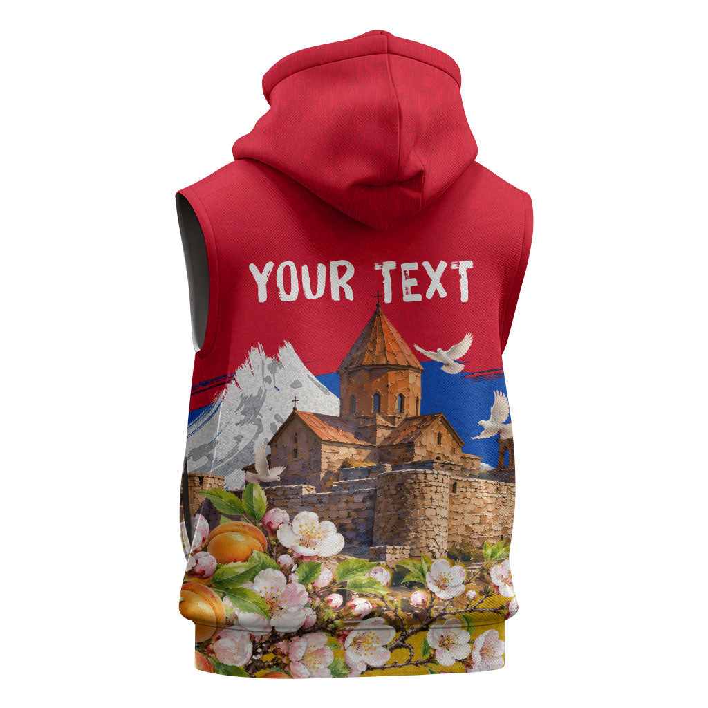 Personalized Armenia Heritage Sleeveless Zip Hoodie Ararat Monastery Rising In Freedom Patriotic Doves