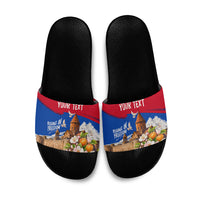 Personalized Armenia Heritage Slide Sandals Ararat Monastery Rising In Freedom Patriotic Doves