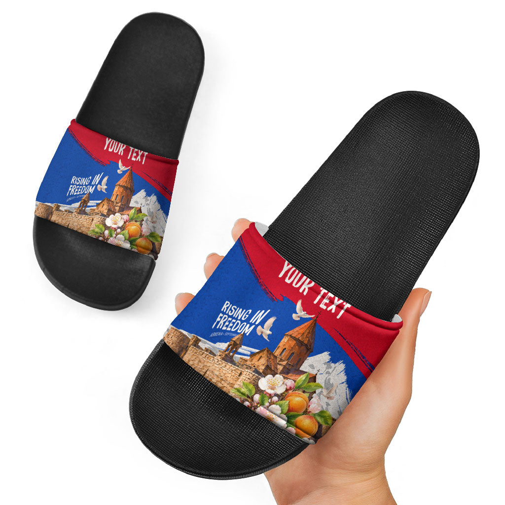 Personalized Armenia Heritage Slide Sandals Ararat Monastery Rising In Freedom Patriotic Doves