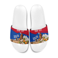 Personalized Armenia Heritage Slide Sandals Ararat Monastery Rising In Freedom Patriotic Doves
