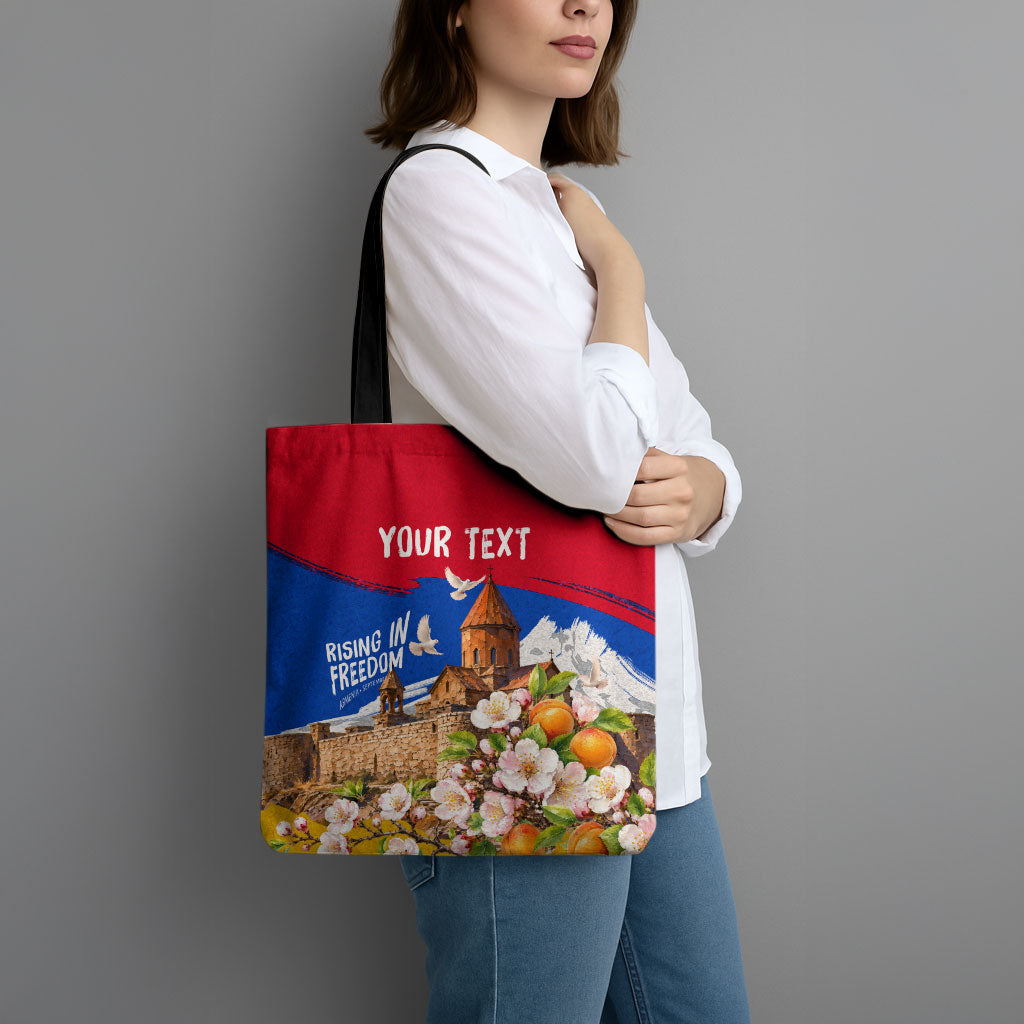 Personalized Armenia Heritage Tote Bag Ararat Monastery Rising In Freedom Patriotic Doves