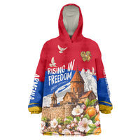 Personalized Armenia Heritage Wearable Blanket Hoodie Ararat Monastery Rising In Freedom Patriotic Doves