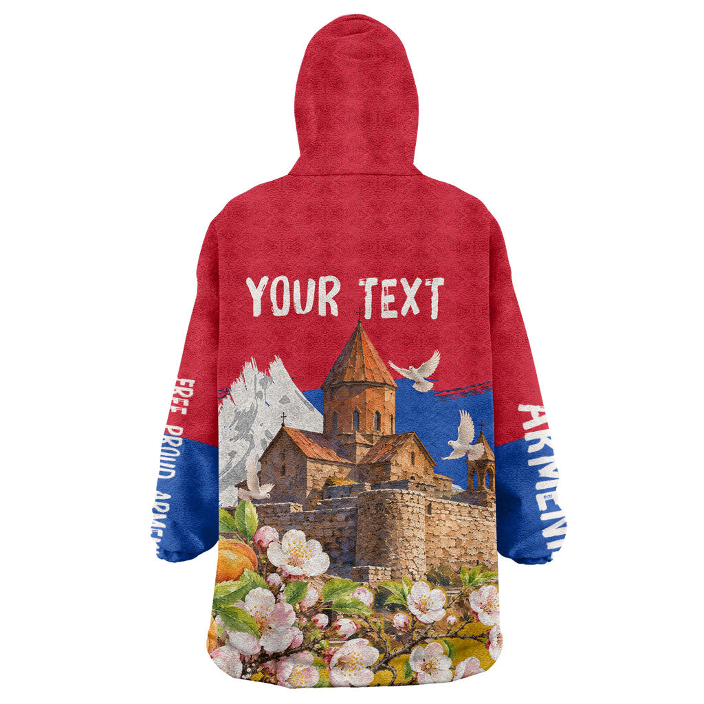 Personalized Armenia Heritage Wearable Blanket Hoodie Ararat Monastery Rising In Freedom Patriotic Doves