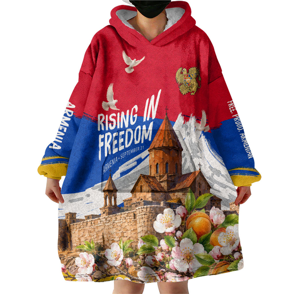 Personalized Armenia Heritage Wearable Blanket Hoodie Ararat Monastery Rising In Freedom Patriotic Doves