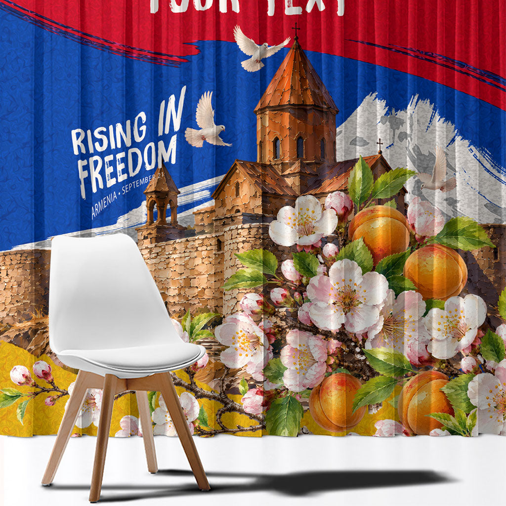 Personalized Armenia Heritage Window Curtain Ararat Monastery Rising In Freedom Patriotic Doves