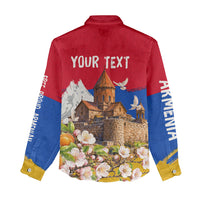 Personalized Armenia Heritage Women Casual Shirt Ararat Monastery Rising In Freedom Patriotic Doves