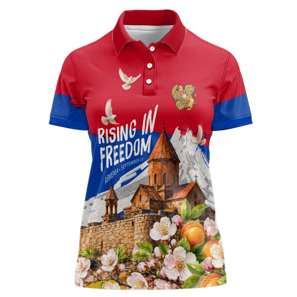 Personalized Armenia Heritage Women Polo Shirt Ararat Monastery Rising In Freedom Patriotic Doves